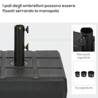 Outsunny Base per Ombrellone da Giardino 3.5 m con Maniglie, in HDPE e Acciaio, 49x49x36.5 cm, Nero(m-4)
