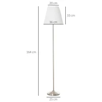 HOMCOM Modern Steel Floor Lamp with Pleated Fabric Lampshade Floor Switch, Home Style Standing Light for Living Room, Bedroom, Office, 164cm, White and Silver(m-3)