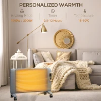 HOMCOM Mica Electric Space Heater, Portable Heater for Home with 2 Heat Settings, Living Room, Study, Garage, Adjustable Temperature 18-30°C, 1000W/2000W, Grey(m-5)