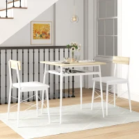 HOMCOM Conjunto de Mesa y Sillas de Comedor de 3 Piezas con Estante Abierto Estructura de Acero Blanco y Roble(m-2)