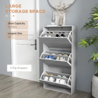 HOMCOM 12-Shoe Flip Drawer Storage Cabinet - Grey Wood-Effect(m-4)