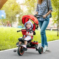 HOMCOM Multifunctional Kids Tricycle, with Rotatable Seat, Adjustable Push Handle - Red(m-2)
