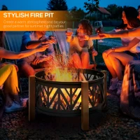 Outsunny Metal Large Firepit Bowl Outdoor 2-In-1 Round Fire Pit Brazier w/ Lid,  BBQ Grill, Poker for Backyard, Camping, Bonfire, Wood Burning Stove, 78 x 78 x 60cm, Black(m-8)