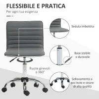 HOMCOM Sedia da Ufficio Ergonomica in Pelle PU con Altezza Regolabile, Seduta Girevole e Ruote, Grigio Scuro(m-6)