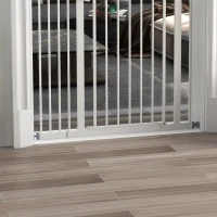 PawHut Metal 74-94cm Adjustable Pet Gate Safety Barrier w/ Auto-Close Door White(m-9)