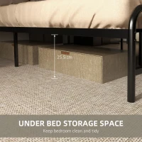 HOMCOM 4.8ft Double Bed Frame with Industrial Wood Headboard, Steel Slat Support and 25.5cm Underbed Storage Space, 145 x 199cm, Rustic Brown(m-5)