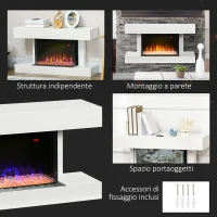 HOMCOM Caminetto Elettrico da Parete a 11 Colori con Spegnimento Automatico e Timer 12h, 98x27x54.5 cm, Bianco(m-8)