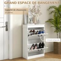 HOMCOM Meuble à chaussures, 2 portes abattants, étagères réglables, pour entrée, couloir, 54 x 24 x 82,5 cm, blanc(m-4)
