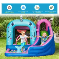 Outsunny Gioco Gonfiabile per Bambini 3-8 Anni a tema Narvalo con Borsa, 11 Paletti e Toppe Inclusi, 330x280x200 cm(m-5)