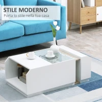 HOMCOM Tavolino da Salotto Moderno con Ripiani e Scomparti Nascosti in Legno e Vetro, 100x55x36cm(m-4)
