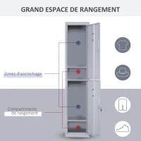 Vinsetto Armoire métallique à casiers avec 2 compartiments, verrouillable avec 2 clés, 4 étagères, 38 x 46 x 180 cm, gris(m-4)
