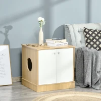 PawHut Mobile Lettiera per Gatti con 2 Ante e Ripiano Interno Estraibile, 60x55x62.5cm - Bianco e Legno(m-2)