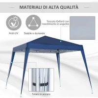 Outsunny Gazebo Pieghevole da Giardino 2.4x2.4m con Struttura in Acciaio e Corde Antivento, Blu(m-4)