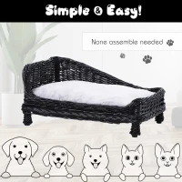 Pawhut Wicker Dog Cat Bed Kitten Lounger  Pet Bed Rattan Willow Basket Soft Cushion Lightweight 69 x 42 x 33 cm Black(m-6)