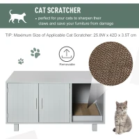 PawHut Wooden Cat Litter Box Enclosure & House with Nightstand/End Table Design, Scratcher, & Magnetic Doors, Grey(m-5)
