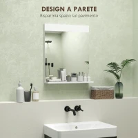 HOMCOM Specchio Bagno da Parete Moderno con Mensola Portaoggetti, in Vetro e MDF, 50x12x60 cm, Bianco(m-4)