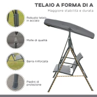 Outsunny Dondolo da Giardino a 3 Posti con Baldacchino, Dondolo da Esterno in Acciaio e Tessuto Poliestere, 175 x 118 x 159cm Grigio(m-4)
