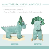 HOMCOM Jouet à Bascule Dinosaure Effet sonore Rugissement Bois peuplier Peluche Courte Polyester Vert d'eau(m-5)