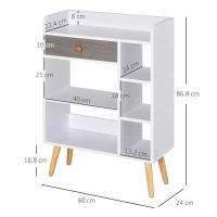 HOMCOM Bookcase, Freestanding Book Shelf with Storage Drawer, 6 Shelves and Wood Legs for Home Office Display, White and Grey, 24D x 60W x 86.8H cm(m-3)