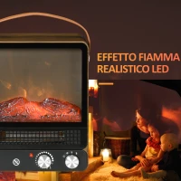 HOMCOM Camino Elettrico con Fiamma LED, 3 Modalità di Riscaldamento e Interruttore di Sicurezza, 30.3x17.5x37.4 cm(m-4)