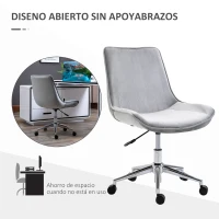 HOMCOM Silla de Oficina Sin Reposabrazos Silla de Escritorio Silla Giratoria para Niños con Altura Ajustable Respaldo de Poliéster Suave y Ruedas Carga 120 kg 52,5x60x82-91 cm Gris(m-5)