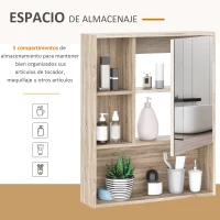 kleankin Armario con Espejo Armario de Baño Montado en Pared con Estante Ajustable en Altura Espacio Interno Estantes Abiertos 60x15x76 cm Grano de Roble(m-4)