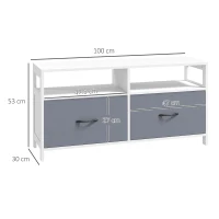 HOMCOM Mobile TV 45" max in MDF e Tessuto non Tessuto con 2 Cassetti e 2 Ripiani, 100x30x53 cm, Bianco e Grigio(m-3)