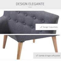 HOMCOM Poltrona Imbottita Moderna, Poltroncina da Camera Soggiorno con Braccioli Tessuto Legno 68 × 58.5 × 76cm Grigio Chiaro(m-4)