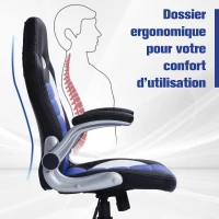 HOMCOM Chaise de bureau fauteuil racing sports pivotante réglable roulettes ergonomique PU 71 x 64 x 105,5-115,5 noir et bleu(m-7)