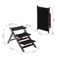 PawHut Escalier pour chien animaux pliable rampe 3 marches dim. 79L x 42l x 48H cm bois pin revêtement marches velours chocolat(m-3)
