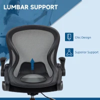 Vinsetto Adjustable Mesh Standing Desk Chair with Flip-up Armrests Lumbar Support Armrests Adjustable Footrest Ring, Dark Grey(m-6)