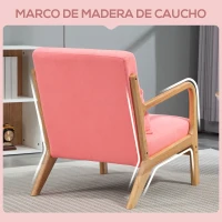 HOMCOM Butaca Nórdica Sillón de Salón Acolchado con Reposabrazos Cojín y Marco de Madera de Caucho 61x78x76 cm Rosa(m-5)