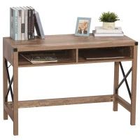 HOMCOM Bureau Design Industriel Grand Plateau 2 niches métal Noir Panneaux Particules Imitation Bois veinage Marron(m-10)