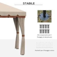 Outsunny Gazebo da Giardino 4x4m Esagonale con Doppio Tetto e Tende Laterali Rimovibili, Marrone(m-6)