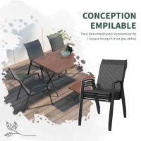 Outsunny Lot de 4 chaises de jardin empilables, fauteuil d'extérieur avec accoudoirs et revêtement en résine tressée effet rotin(m-5)