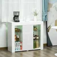 HOMCOM Credenza Moderna a Anta con Luci LED e Mensole in Vetro, Mobile Multiuso in Legno con Finitura Lucida, 97x35x83cm, Bianco(m-9)