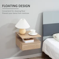 HOMCOM Set of Two Floating Bedside Tables - Oak Tone(m-4)