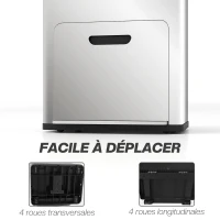 HOMCOM Poubelle rectangulaire à pédale poubelle cuisine 3 compartiments fermeture douce acier inox 45,7 x 35,8 x 76 cm argent(m-6)