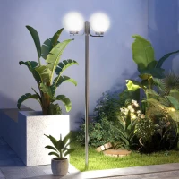 Outsunny Lampione da Giardino con Paralumi a forma Sferica, in Acciaio Inox e Acrilico, 63x25x210 cm, Argento(m-2)