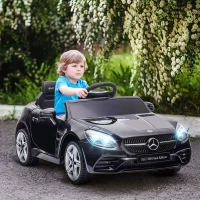 AIYAPLAY Coche Eléctrico para Niños de +3 Años Mercedes SLC 300 con Batería 12V Mando a Distancia Faros LED Bocina Música Negro(m-2)