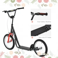 HOMCOM Kick Scooters for Kids with Adjustable Height, Anti-Slip Deck, Dual Brakes, Rubber Tyres, for Boys and Girls Aged 5+ Years Old - Black(m-7)