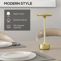 HOMCOM Cordless Table Lamp, Touch LED Desk Lamp with 4000mAh Rechargeable Battery, 3 Colour, for Bedroom Living Room, Gold Tone(m-7)