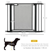 PawHut Barrière de sécurité pour animaux domestique avec fermeture automatique double verrouillage largeur 75-103 cm noir(m-3)