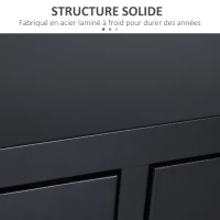 HOMCOM Meuble TV banc télévision design industriel 2 placards avec 2 étagères réglables passe-câbles structure acier noir(m-6)