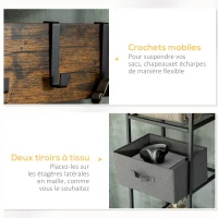 HOMCOM Portemanteau meuble de rangement entrée, 6 étagères 4 crochets 2 tiroirs en tissu, 125 x 43 x 185,5 cm, en acier et bois(m-6)