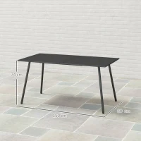 Outsunny Rectangle Garden Table with Slat Top, Steel Frame, Outdoor Table for 6 Person, 150 x 80 x 74 cm, Black(m-3)