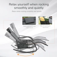 Outsunny Outdoor Garden Rocking Chair, Patio Sun Lounger Rocker Chair with Breathable Mesh Fabric, Removable Headrest Pillow, Armrest, Side Storage Bag, Black(m-6)