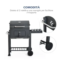 Griglia Barbecue 2 Griglie di Cottura 4 Palette Laterali 1 Cassetta Regolabile in Altezza 4 Comodi Gancini 2 Rotelle e 1 Maniglia Acciaio Inox e Ferro Grigio Certificato GS 115×56×108cm(m-6)