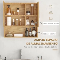 kleankin Armario de Baño con Espejo Mueble Colgante de Aseo con 2 Puertas y 2 Estantes Ajustables Interiores 54x15,2x55,3 cm Natural(m-5)