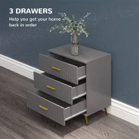 HOMCOM Three Drawer Embossed Line Dresser - Grey/Gold Tone(m-4)